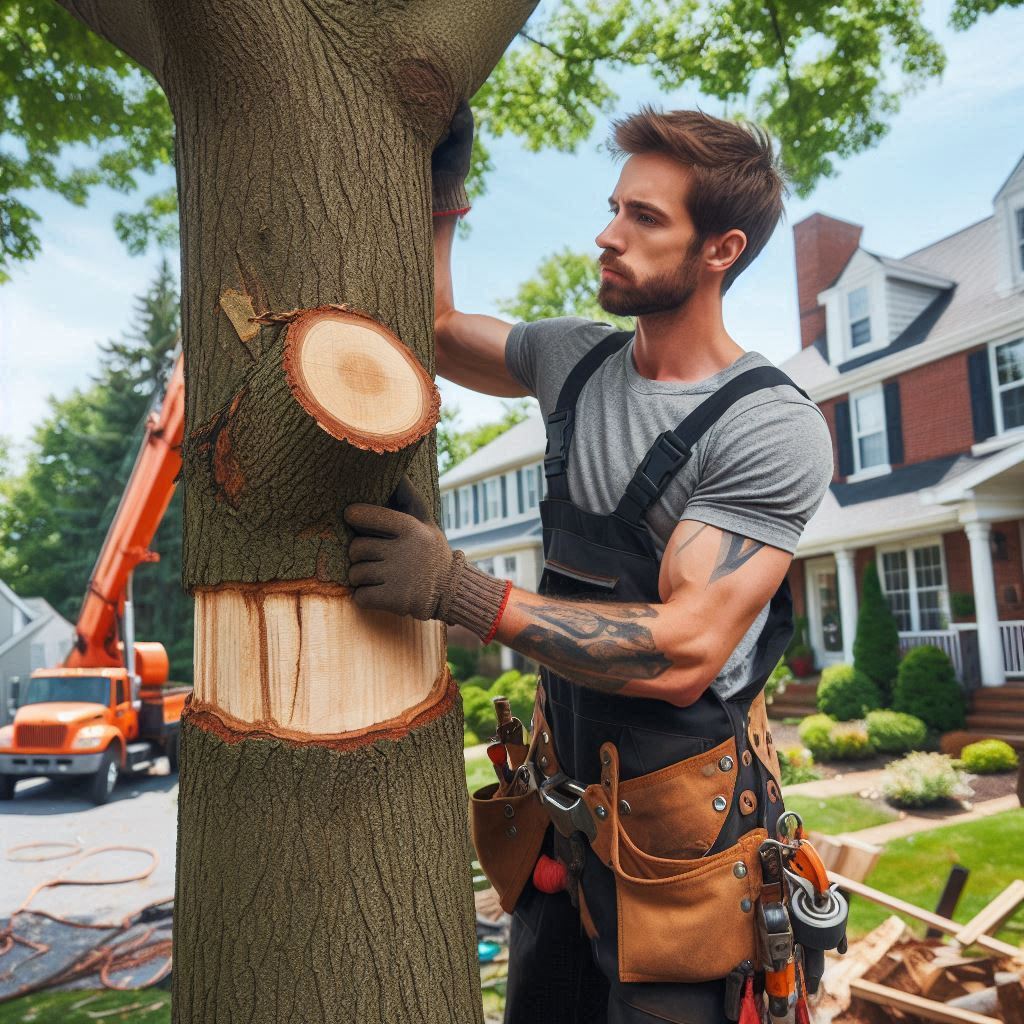 Connecticut Homeowner's Tree Maintenance Guide Tree removal expert performing maintenance on a typical Connecticut home's trees